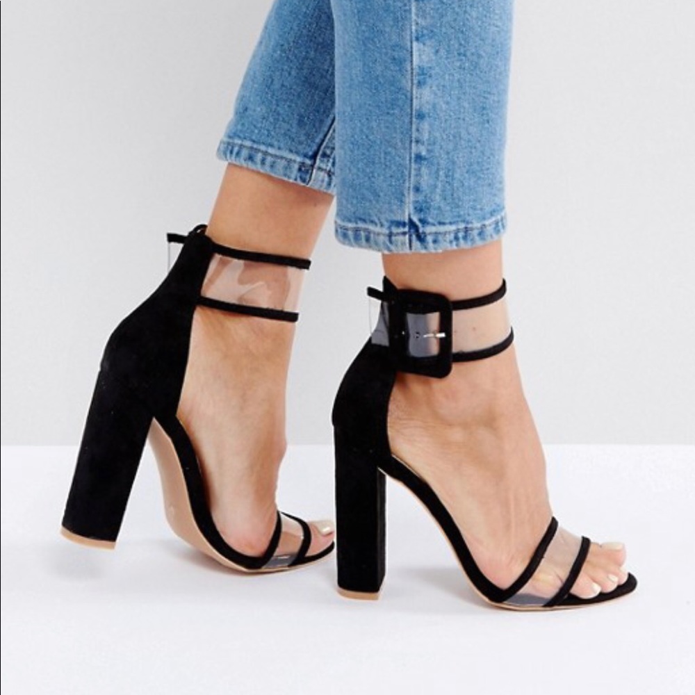 ASOS Public Desire Clear Strap Block Heel Sandals